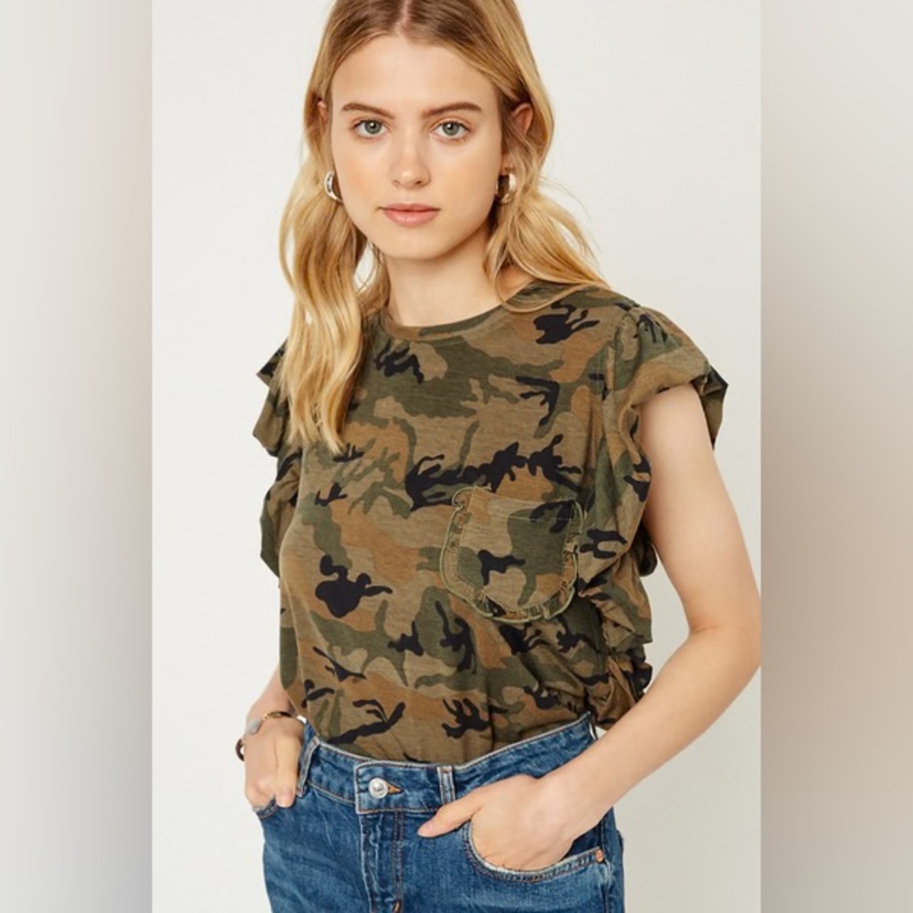 Hayden Camouflage Ruffle Sleeve Tee